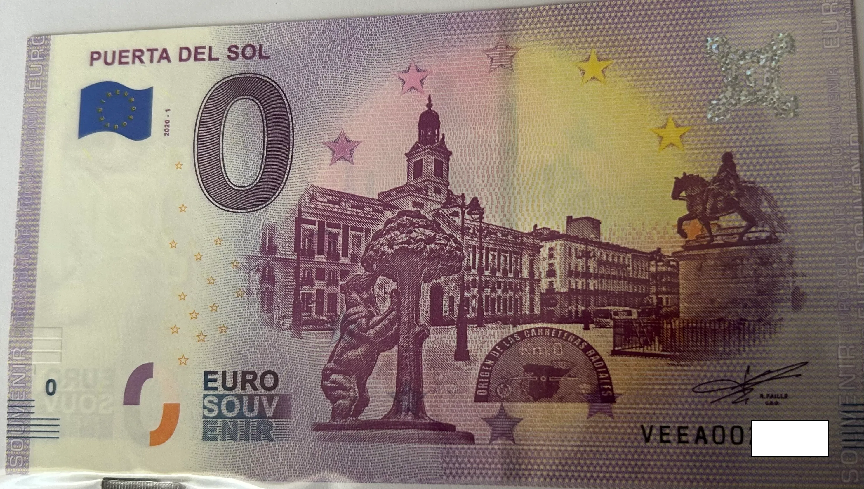 BILLETE 0 EURO ESPAÑA VEEA 2020-1 PUERTA DEL SOL